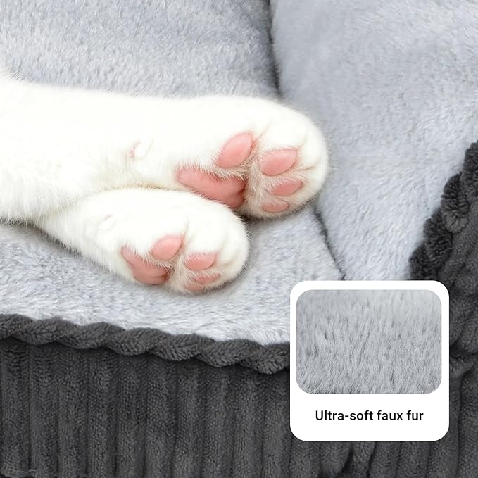Cat Couch for Puppy, Kitten, and Small Pets - Soft Faux Rabbit Fur Pet Sofa with Washable Removable Cover, Non-Slip Fuzzy Plush Cushion, 36"x27"x11"