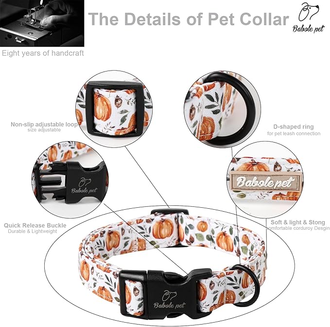 Fall Dog Collar, Cute Orange Pumpkin Pattern Puppy Collar, Soft Comfort Adjustable Holiday Thanksgiving Dog Collars for Small Medium Large Boy&Girl Dogs M