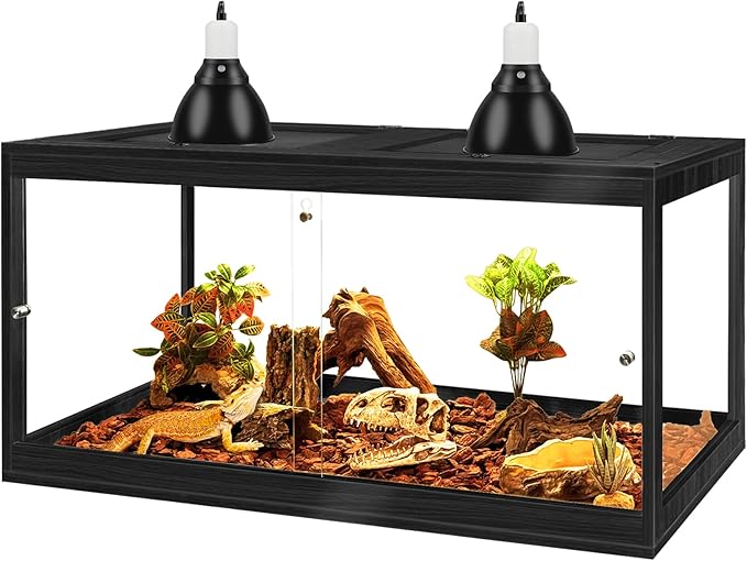 PROLEE Bearded Dragon Tank,60 Gallon Reptile Tank with Meatl Mesh Roof and Front Sliding Door, Lizard Tank,Spacious Reptile Enclosure for Snakes,Lguanas, Chameleons (Black)