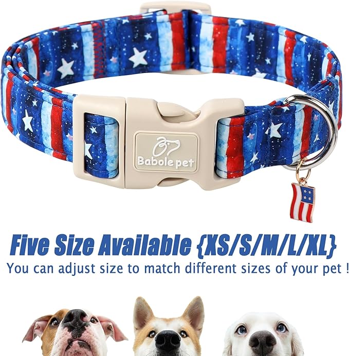 4th of July Dog Collar, Stars & Stripes Patriotic Dog Collars for Giant Large Dogs, Adjustable Lightweight Quick-Release Buckle Collar for Boy&Girl Dogs XL