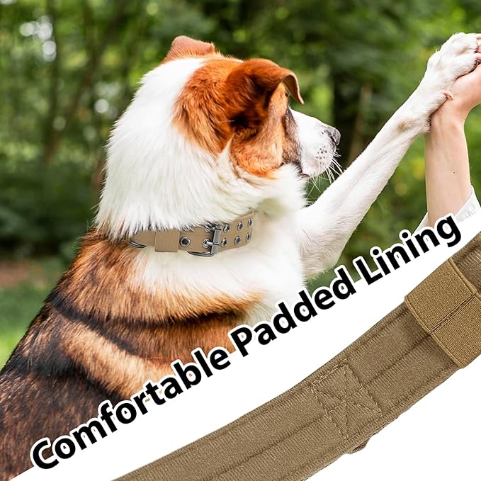 Tactical Dog Collar Military Adjustable Dog Collars Soft Nylon Training Collar with Patch Heavy Duty Metal Buckle Collars for Medium Large Dogs (Brown, M)