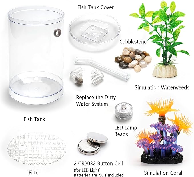Betta Fish Tank, 360 Aquarium with LED Light, 1 Gallon Fish Bowl, Small Fish Tank Starters Kit, Beta Fish Tank Aautomatic Cleaning as Desktop Decoration for Office Home Room Decor