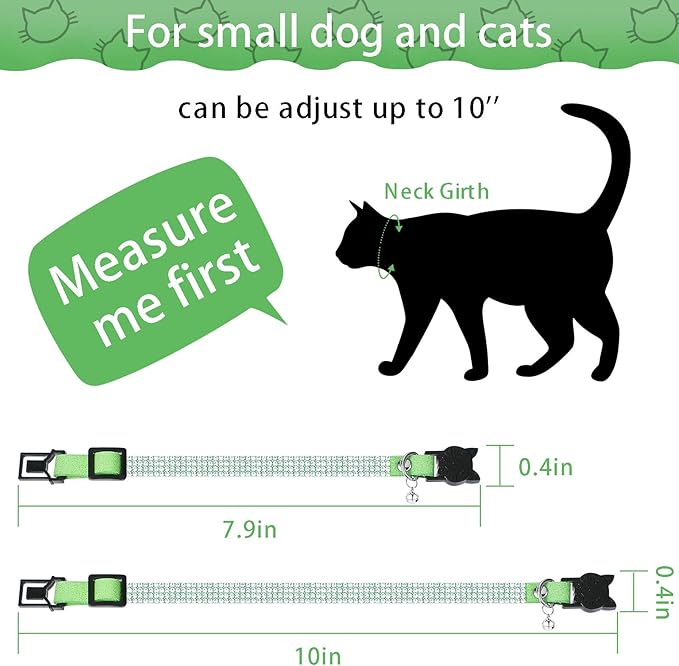 Weewooday 4 Pieces Rhinestones Cat Collars Breakaway Cat Collar with Bell Bling Pet Accessories with Soft Velvet, 4 Colors(XS,Light Green, Light Blue, Light Purple, Rose Red)