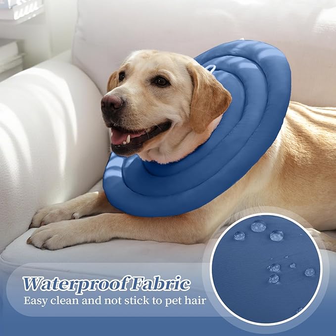 IDOMIK Dog Recovery Collar, Waterproof Soft Dog Cone After Surgery, Comfy Protective Elizabethan Collar Alternative for Dogs Cats, Adjustable Pet Neck Donut Cone Anti-Licking Biting Wounds,Navy,3XL