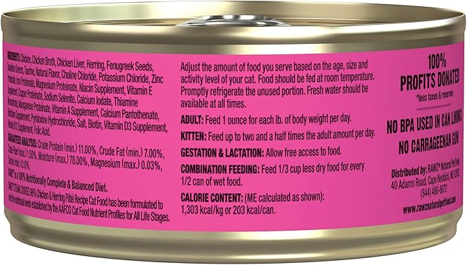 Rawz Natural Premium Pate Canned Cat Wet Food - Made with Real Meat Ingredients No BPA or Gums - 5.5oz Cans 24 Count (Chicken & Herring)