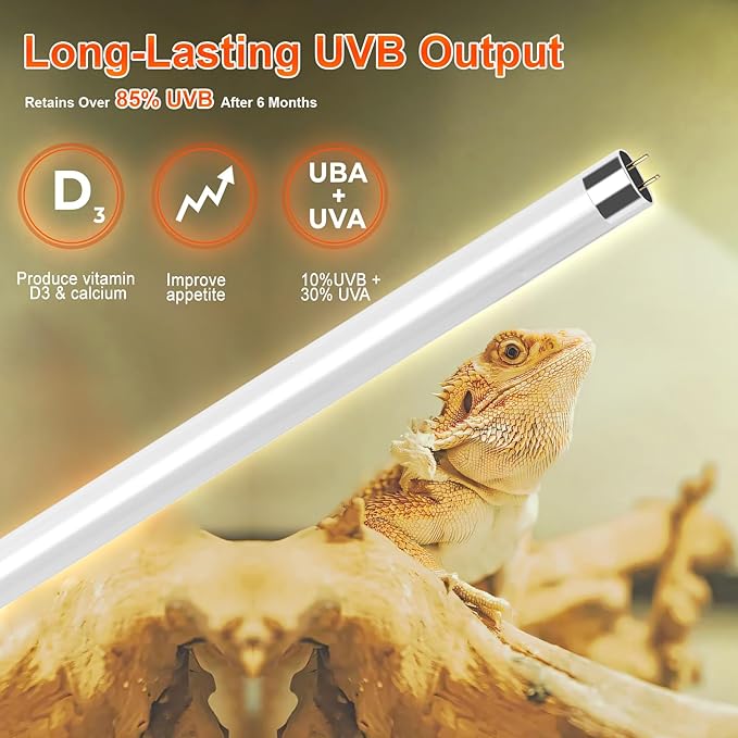 39W T5 10.0 UVB Reptile Light Fixture – 34” Linear UVA/UVB Lamp with High Output for Bearded Dragons, Tortoises & Lizards, Perfect for Desert & Tropical Terrariums