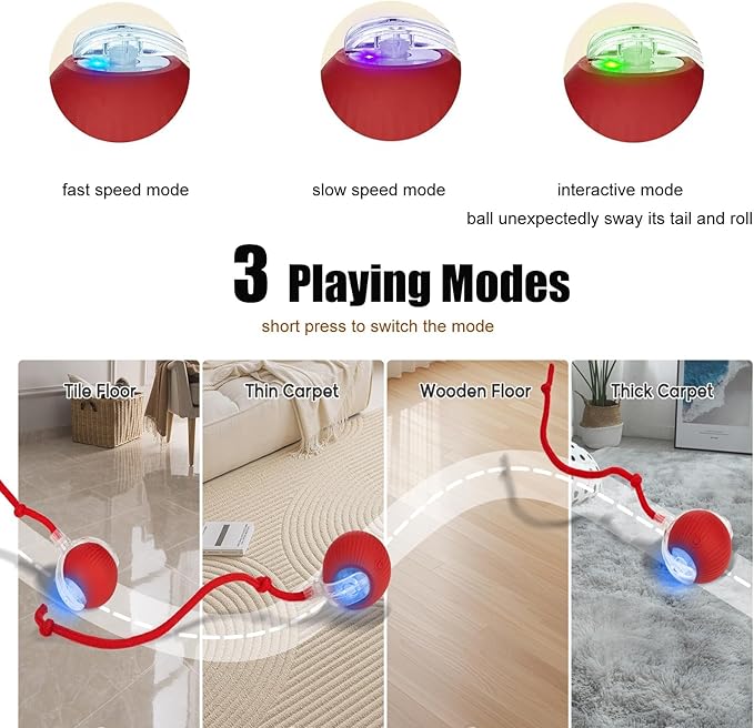 Interactive Dog Cat Toy Ball, Upgraded Rechargable Smart Automatic Rolling Pet Ball with Tail, Fast Moving Toy for Bored Indoor Kitty Puppy
