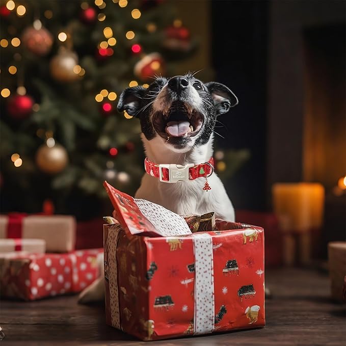 Christmas Dog Collar - Cute Red Christmas Tree Festive Puppy Collar with Safety Buckle, Soft Adjustable Holiday Dog Collars for Small Medium Large Dogs XS