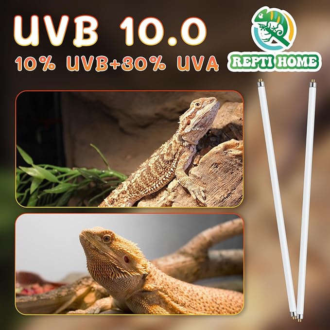 2PCS T5 UVB Reptile Light 8W 10.0,UVA UVB Light Bulb for Reptiles,Reptile UVB Lamp Tube for Bearded Dragon,12 Inchs
