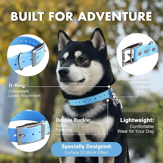 4.2FT Dog Collar and Leash Set, PVC Waterproof Adjustable Odor Proof Pet Collars Leashes, Easy to Clean, Surface 3D Cube Effect, Dog Leash for Small Dogs, Sky Blue