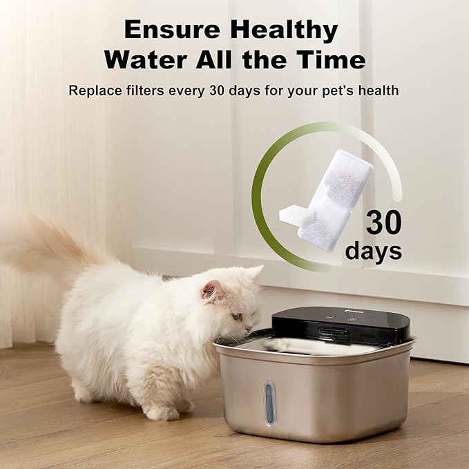 6 Pack Cat Water Fountain Filters, Replacement Filters Compatible for 128oz/3.78L Wireless Stainless Steel Pet Water Dispenser, 6 Filters + 6 Sponges