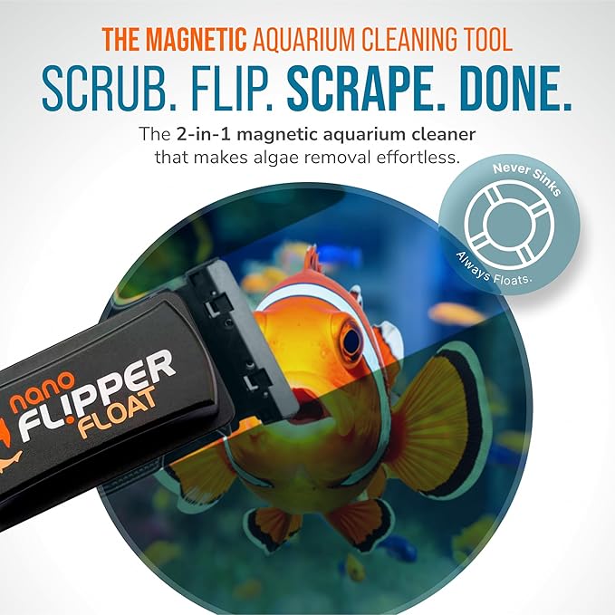 FLIPPER Float Nano Magnetic Aquarium Cleaner – 2-in-1 Flip Scrubber and Scraper, Floating Design with Strong Magnets for Algae and Debris Removal on Small Glass Tanks up to 1/4" (6mm)