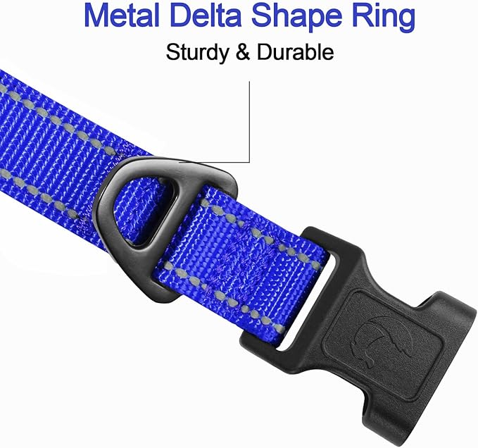 Joytale Reflective Dog Collar, Soft Neoprene Padded, Metal D-Ring, Nylon Pet Collar Adjustable for Large Dogs, Navy Blue, L