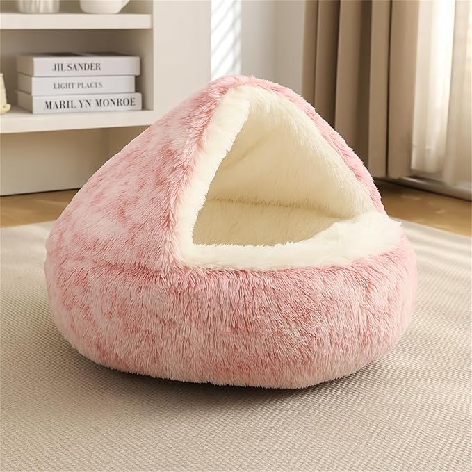 Nest Bed - Lapcatz Cat Beds for Indoor Cats, Fluffy Cat Bed Cave Plush Warm Nest for Cats (Salmon,S 16"x16")
