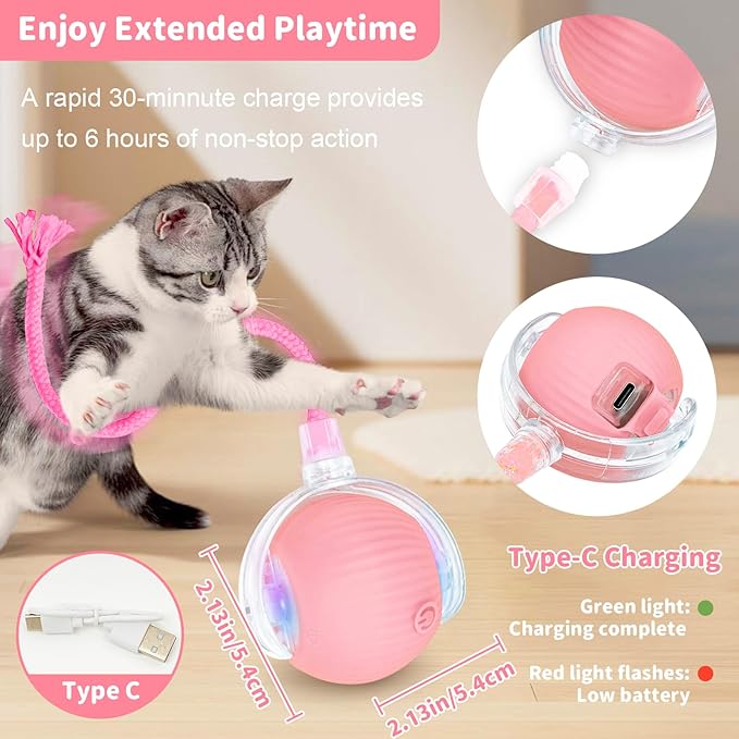 Interactive Cat Toys for Indoor Cats Smart Automatic Ball Rolling for Bored Kitten Pet Upgraded Speedy Moving Chase Dogs Toy Pink