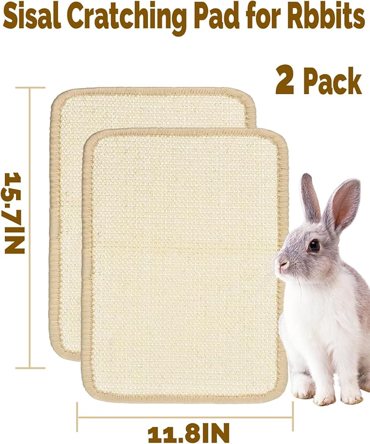 Rabbit Scratching Pad 2 Pack Natural Sisal Bunny Scratch Pads Small Animal Nail Scratcher for Indoor Grinding Claw Mat Pet Rug for Guinea Pigs Chinchillas Ferrets (White)