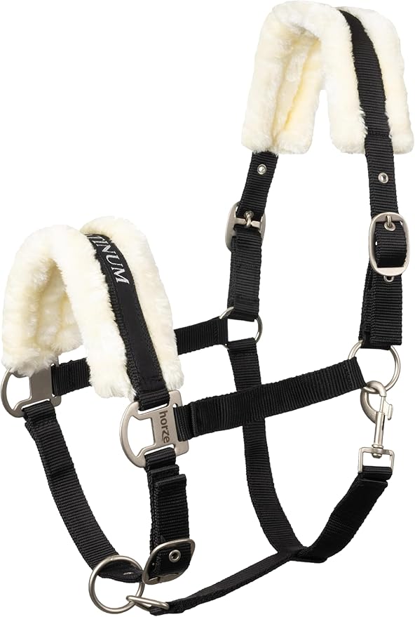 HORZE Howard Soft Fleece Padded Adjustable Polyester Horse Halter - Black - Warmblood