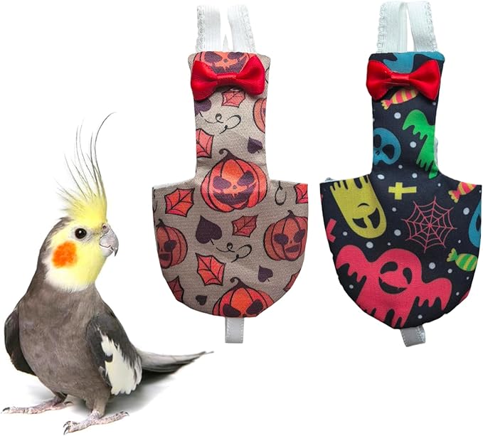 UKJENT Bird Diaper Protective Parrot Nappy - 2 Pack, Reusable Flight Suit with Waterproof Inner Layer, Washable Cute Urine Wet Suit for Parakeet Cockatiel Mini Macaw Budgie Canary(M)