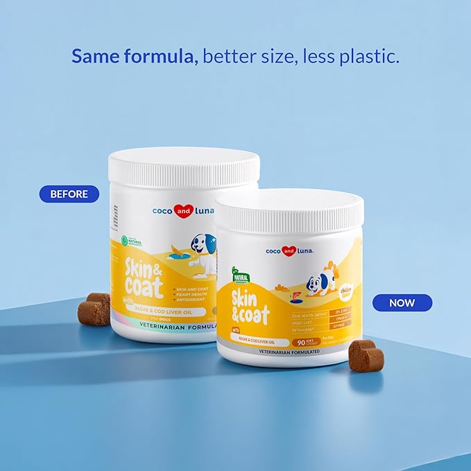 Omega 3 Fish Oil for Dogs - Skin & Coat Supplement with Cod Liver Oil, Algae, EPA & DHA Fatty Acids for Dog Shedding, Itch Relief, Hot Spots, Skin Allergy, Joint & Heart Support - 90 Soft Chews
