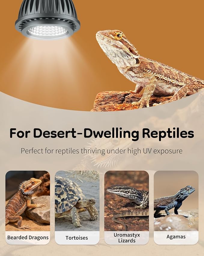 Pawfly UVB Light for Reptiles, 3 W 10.0 UVB Bulb, Desert Reptile UVA UVB Lamp for Calcium & Vitamin D3 Synthesis, High Intensity LED Lamp for Bearded Dragon, Tortoise & Lizard
