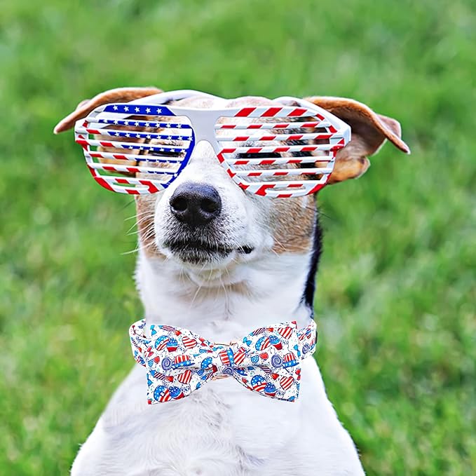 Lionheart glory American Flag Dog Collar, 4 of July Dog Bow Collar Heavy Duty Adjustable Patriotic Dog Collar with Bowtie for Small Dogs Pet Gift