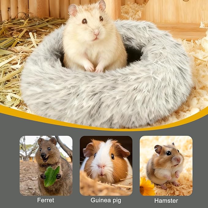 Guinea Pigs Bed Small Animal Bedding Donut-Shaped Burrowing Pet Bed Soft and Warm Hideaway with Spandex and Fleece Bottoms Cozy Carrier, Cage Accessories