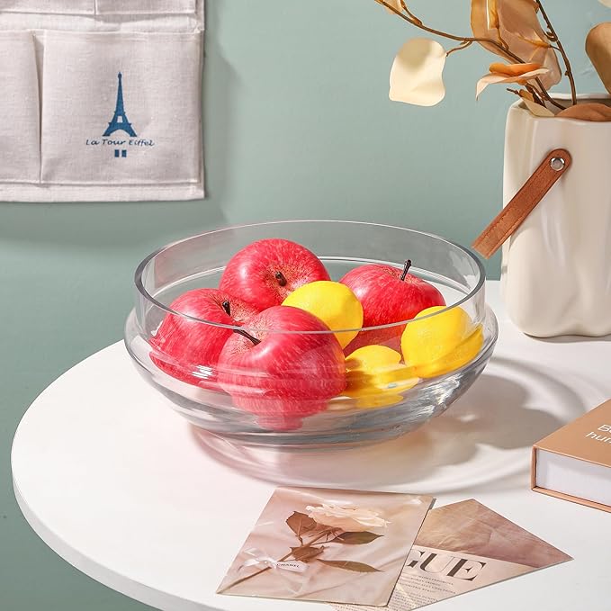 Glass Serving Bowl, 10 Inch Round Clear Crystal Display Bowl for Fruit, Salad, Decorative Centerpiece (9.8"x4.8")