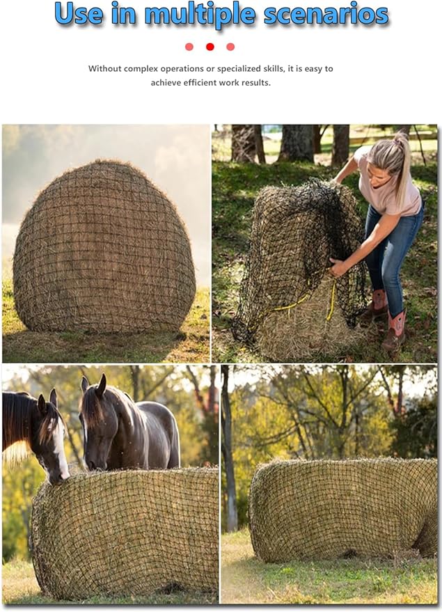 6 * 6ft Heavy Duty Slow Feeding Horse Hay Net - 1.75-inch knotless Design Saves 60% hay, 800 lbs Weatherproof Round Bale Feeder for Cattle/Goats/Sheep (6ft)