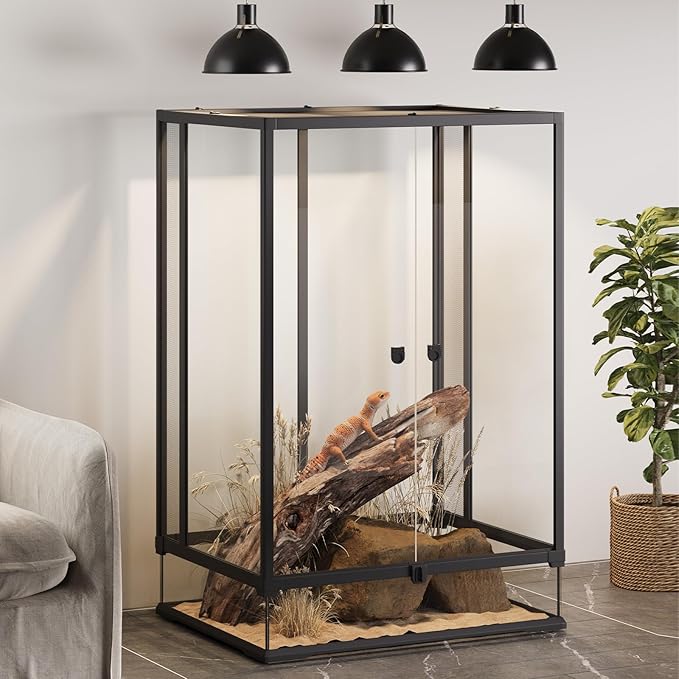 Erinnyees 67 Gallon Reptile Terrarium with Top Screen Ventilation, Snake Habitat with Heating Pad Space, Front Opening Reptile Vivarium with Sliding Cable Outlet for Leopard Geckos, Snakes, Turtles
