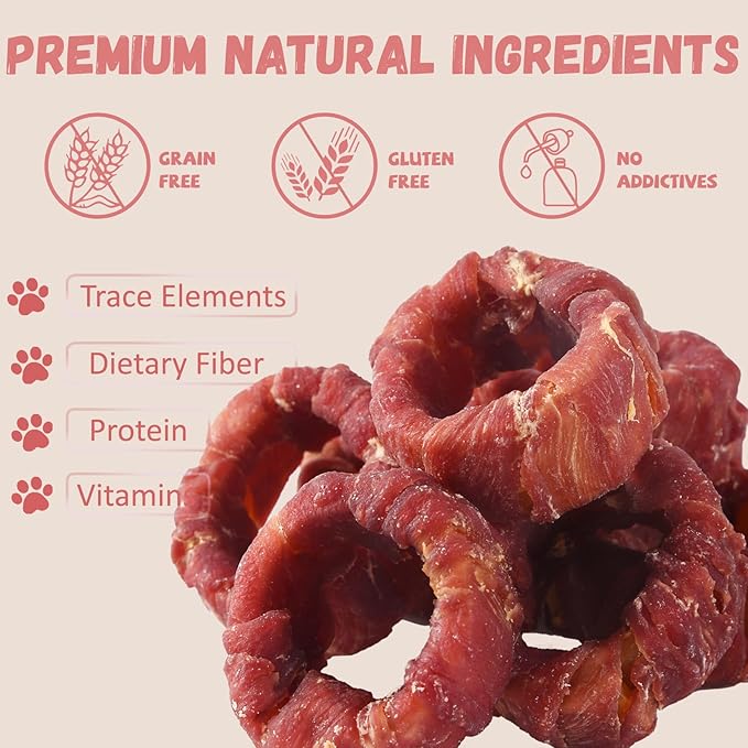 Dog Treats Duck Wrapped Sweet Potato Donuts Rings, Healthy Low Fat Dog Jerky Chews, High Protein Training Treats Snacks for Small Medium Large Breed, 10.6 oz