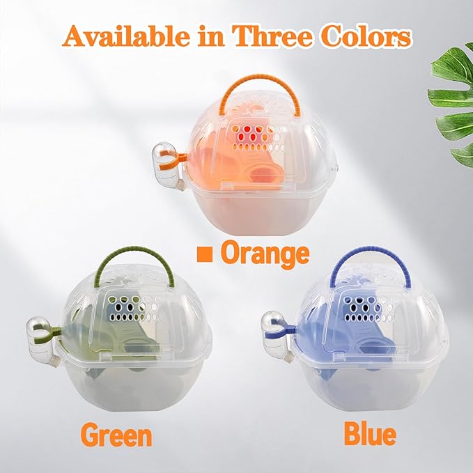 Hamster Transport Carrier,2 Tiers Dwarf Hamster Cage Carrier Breathable Small Animal Travel Carry Case with Silent Exercise Wheels Water Bottle Food Dish for Mice Rat(Orange)