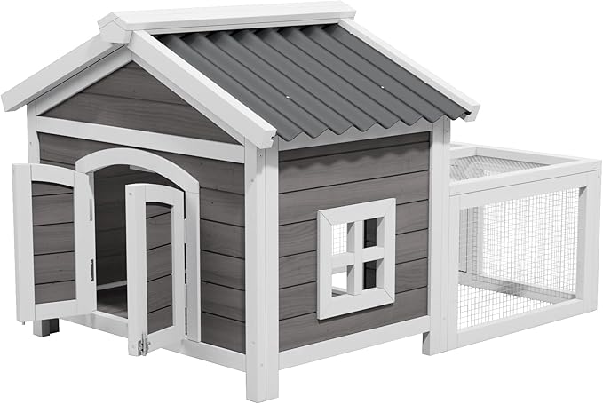 Small Rabbit Hutch Wooden Easy to Assemble and Stable Bunny Cage with Waterproof Roof Indoor and Outdoor for Indoor and Backyard use Bunny Rabbit Chick (White)