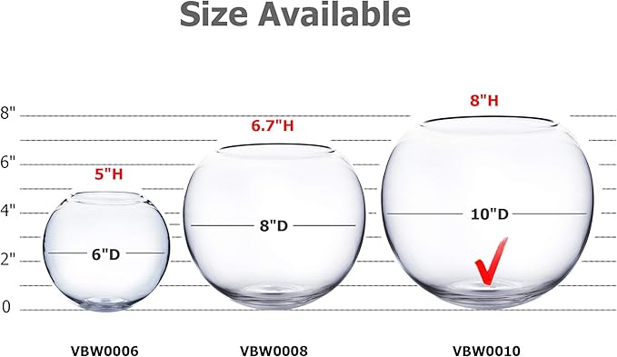WGV Bowl Glass Vase Bulk, Diameter 10", Height 8", Open Width 6", (Multiple Sizes Choices) Clear Bubble Planter Terrarium Fish Bowl for Wedding Event Home Decor, 4 Pieces (VBW0010)