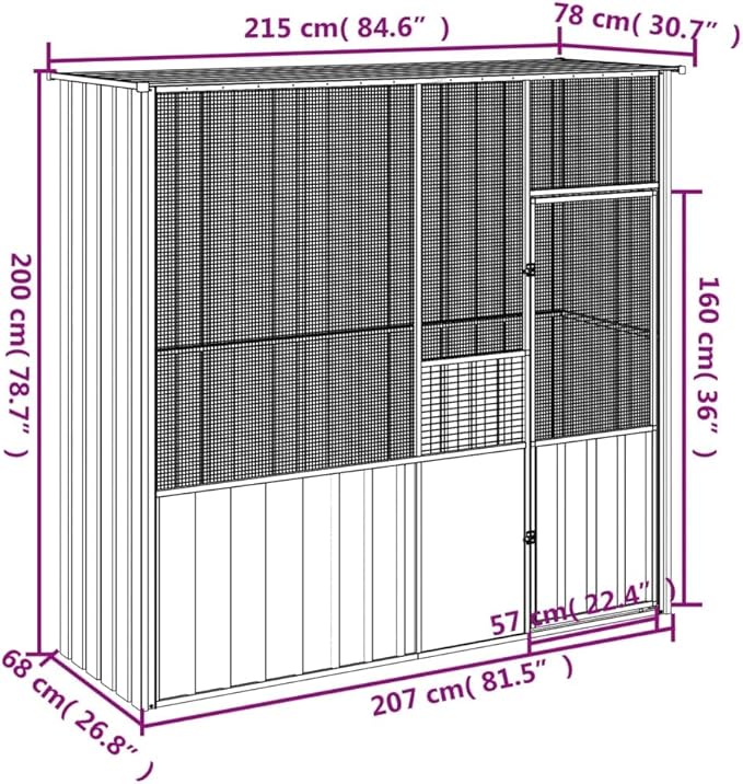 Bird Cage Galvanized Steel, Large Bird Cage with Wire Mesh Grids and Lockable Door, Aviary Spacious and Versatile Cage Ideal for Birds, Rabbits, Chickens, Anthracite 84.6"x30.7"x78.7"