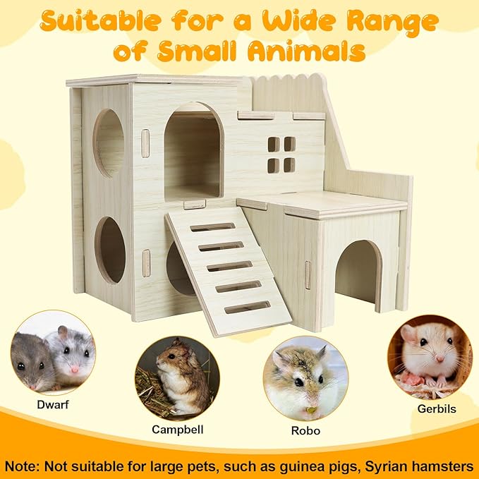 Hamster Hideout Tiny Maze Wood House with Slide Hamster House and Habitat Wooden Hide Hut for Dwarf Gerbils Mouse Mice and Other Small Animals (Pygmy Rats Only)
