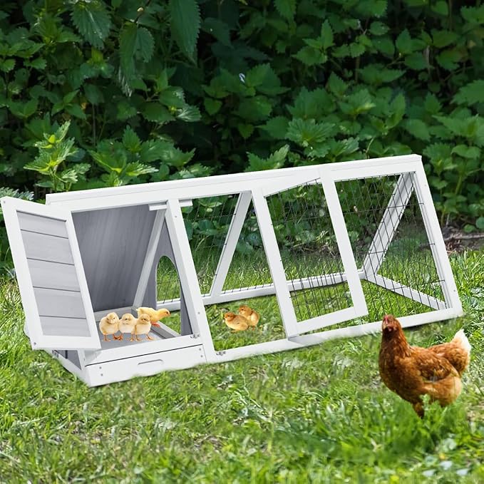 Chicken Coop for 2 Chickens Small Rabbit Hutch Quail Coop Wooden Bunny Cages Outdoor Chicken Comes with Tray (Wood) - TenaoVilleux