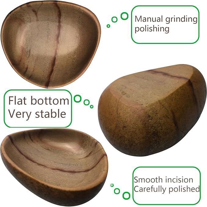 Natural River Stone Reptile Food Bowl - Handmade Pebble Dish for Reptiles, Amphibians, Hedgehogs, and Small Pets - Unique Size, Shape & Color - Water & Food Bowl (Brown)