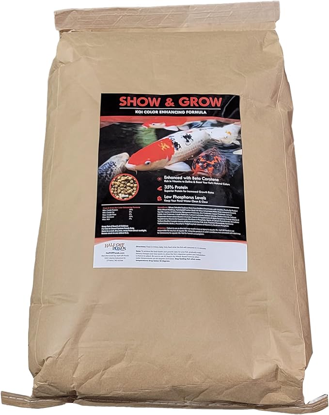 HALF OFF PONDS Show & Grow Koi Fish Food - 20 lb Floating Pellets, 5mm Size - Goldfish Food for Ponds - 35% Protein with Beta Carotene & Vitamins - Enhances Color Vibrancy & Body Definition