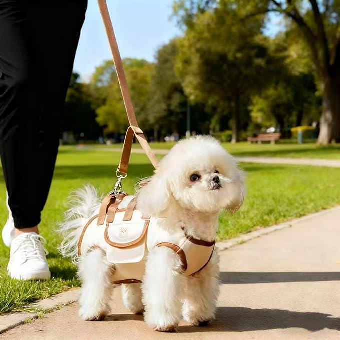Portable Small Dog & Cat Pet Carrier Sling & Backpack for Small Dogs & Cats & Puppy, Dog & Pet Purse Bag Carrier Sling for Small Dogs with Dog Traction Leash, Crossbody Sling Carriers (Beige M)