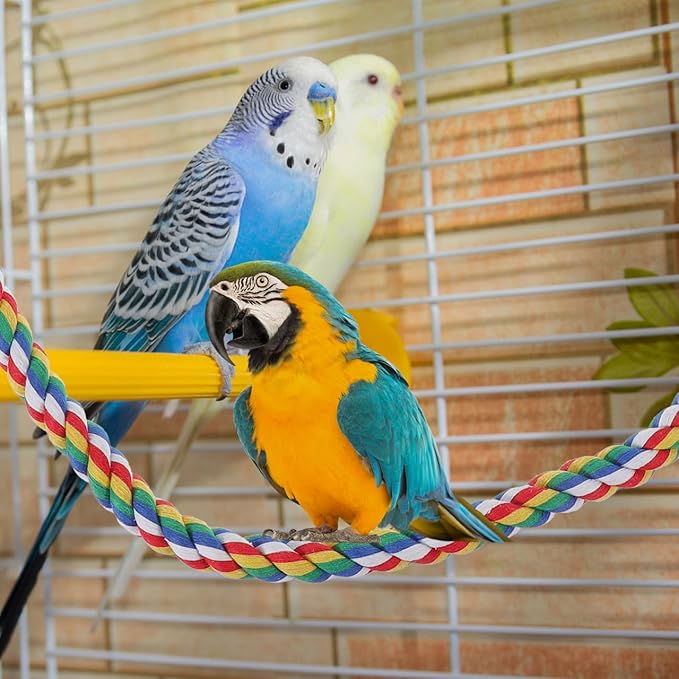 iplusmile Bird Perch 44 Inch Bird Rope Perches for Parrots, Cockatiels, Parakeets, Budgie Parakeet African Greys, Cockatiels, Conures, Budgie Cages Comfy Rope Toy, Colorful