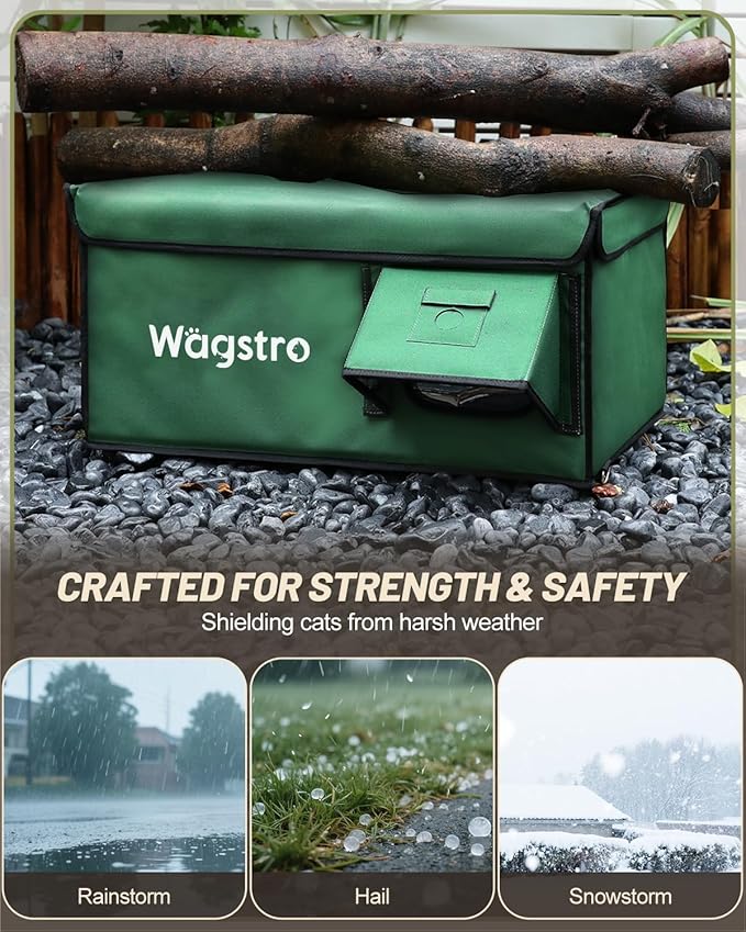 Heated Cat House for Outside, Waterproof Awning & Escape Door Heated Cat Houses for Indoor/Outdoor Cats in Winter, Elevated & Insulated Outdoor Cat Shelter for Feral Cat(Green, 16.5"x12.6"x12.6")