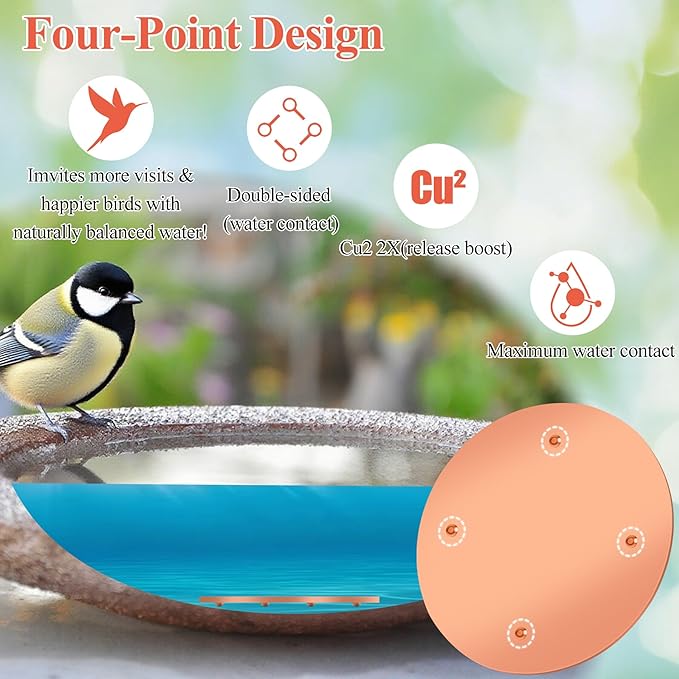 2pcs Bird Bath Copper Disk, Premium 99.99% Pure Copper, Less Cleaning Frequency, 0.6mm Pure Copper Cleaning Disk, Bird Bath Accessories, Physical Safe Water Purify Outdoor Bird Bowls