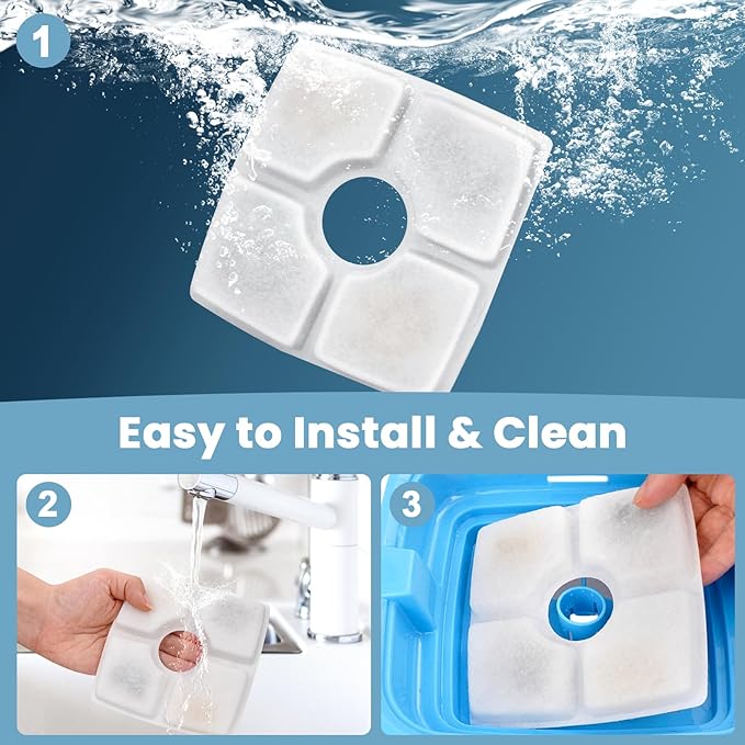 Cat Water Fountain Filter Replacement, 8 Pack Cat Fountain Filters Compatible with Square 84oz/2.5L Automatic Pet Fountain Dog Water Dispenser, 3 Filtration System Replacement Pet Filters
