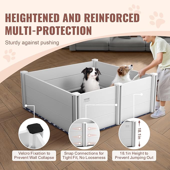VEVOR Whelping Box for Dogs, 48 x 48 x 18.1in Whelping Pen for Puppies, Dog Birthing Box with Rails and Washable Pee Pad, Whelping Box for Large Breed Dogs, White