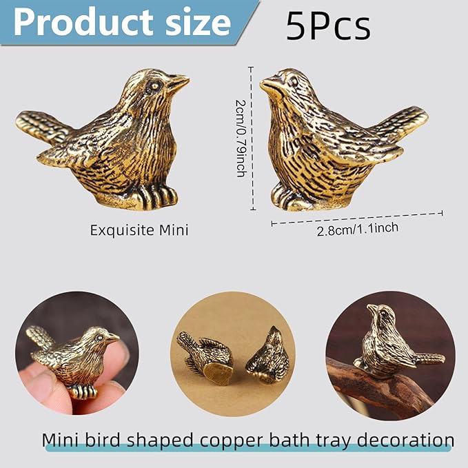 5 Pcs Mini Brass Bird Shape Copper Bath Disk Birdbath Cleaner Purification Physical, All-Season Safe Clean Water Solution, Fit for Outside Birdbaths, Outdoors Bowl, Garden Decor