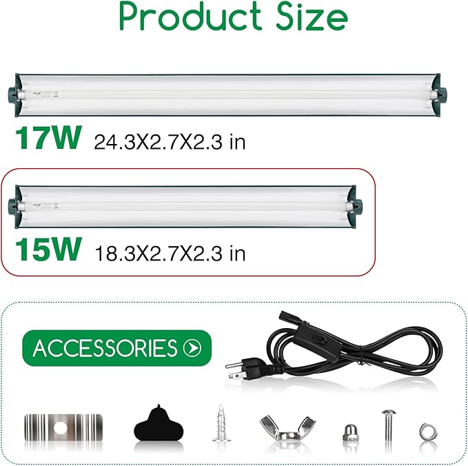 T8 Reptile Light Fixture Combo Kit 15W 18.3IN Green Fluorescent Tube 10.0 UVB Light Bulb for Bearded Dragon Lizards Tortoise 1 Count