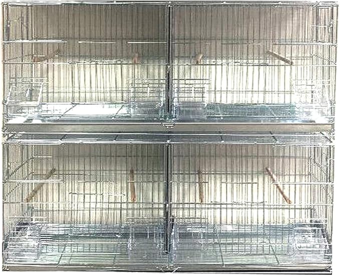 Combo: Extra Large Stainless Galvanized Zinc Plated Stack & Lock Breeder Bird Flight Cage Breeding Nest Door Removable Divider with Rolling Stand