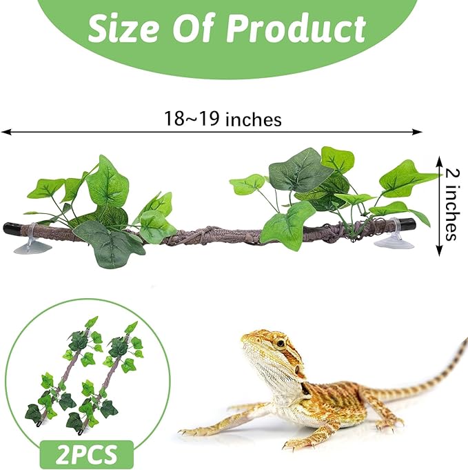 VCEPJH Reptile Climbing Branch Decor 2 Pcs Bendable Jungle Vine with Suction Cup Terrarium Plant Decoration for Gecko Bearded Dragons, Snake,Frogs, Chameleons Cage Accessories (W)
