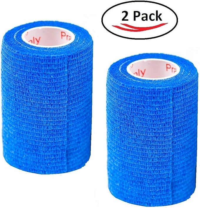 Vet Wrap Tape (Blue) (2 Pack) (3 Inch x 15 feet) Self Adhesive Adherent Adhering Cohesive Flex Self Stick Bandage Grip Roll Dog Cat Pet Horse