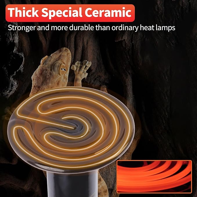 LUCKY HERP Reptile Heat Lamp - 75W Ceramic Heat Emitter Reptile Heat Lamp Bulbs (1 Pack), No Light Ceramic Heat Bulb, Heat Lamp for Reptiles Amphibian Chicken Pet Brooder Coop Lizard Turtle